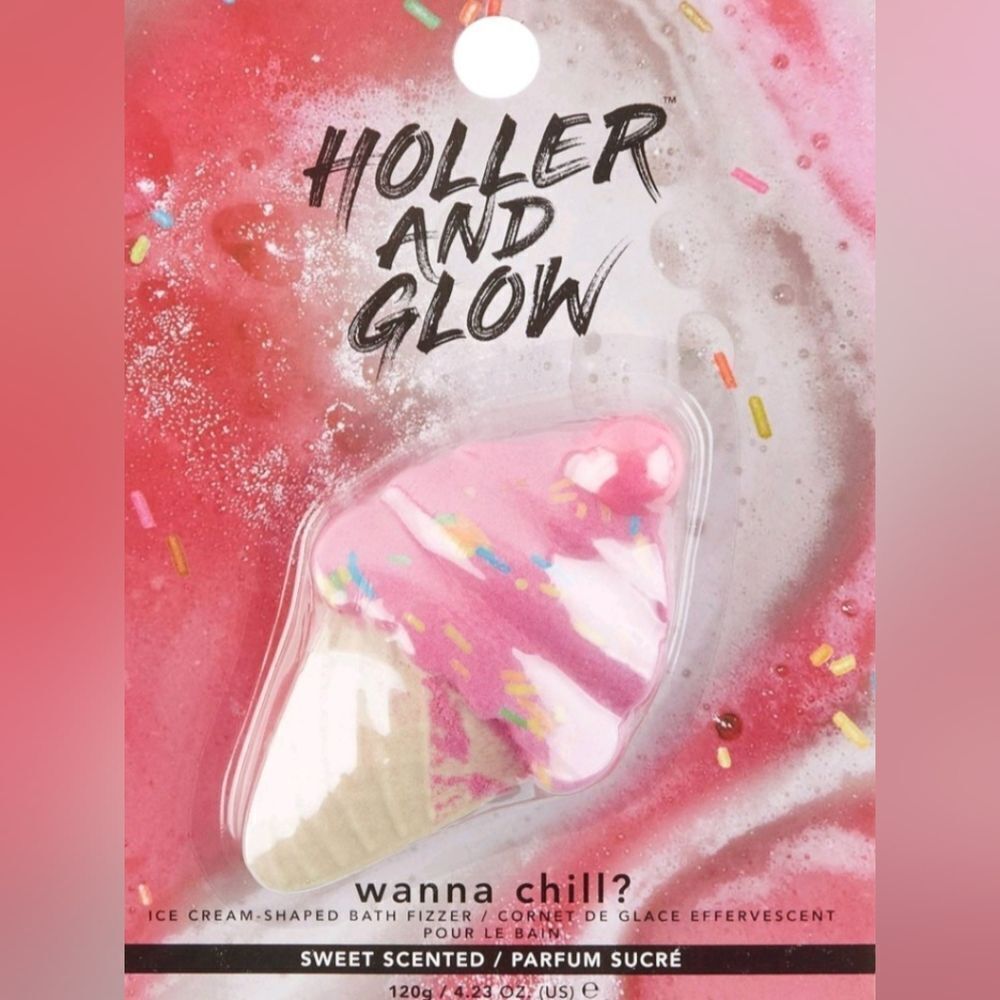 💜NIB Holler and Glow Ice Cream Cone Shaped Bath Bomb Fizzer 4.23oz